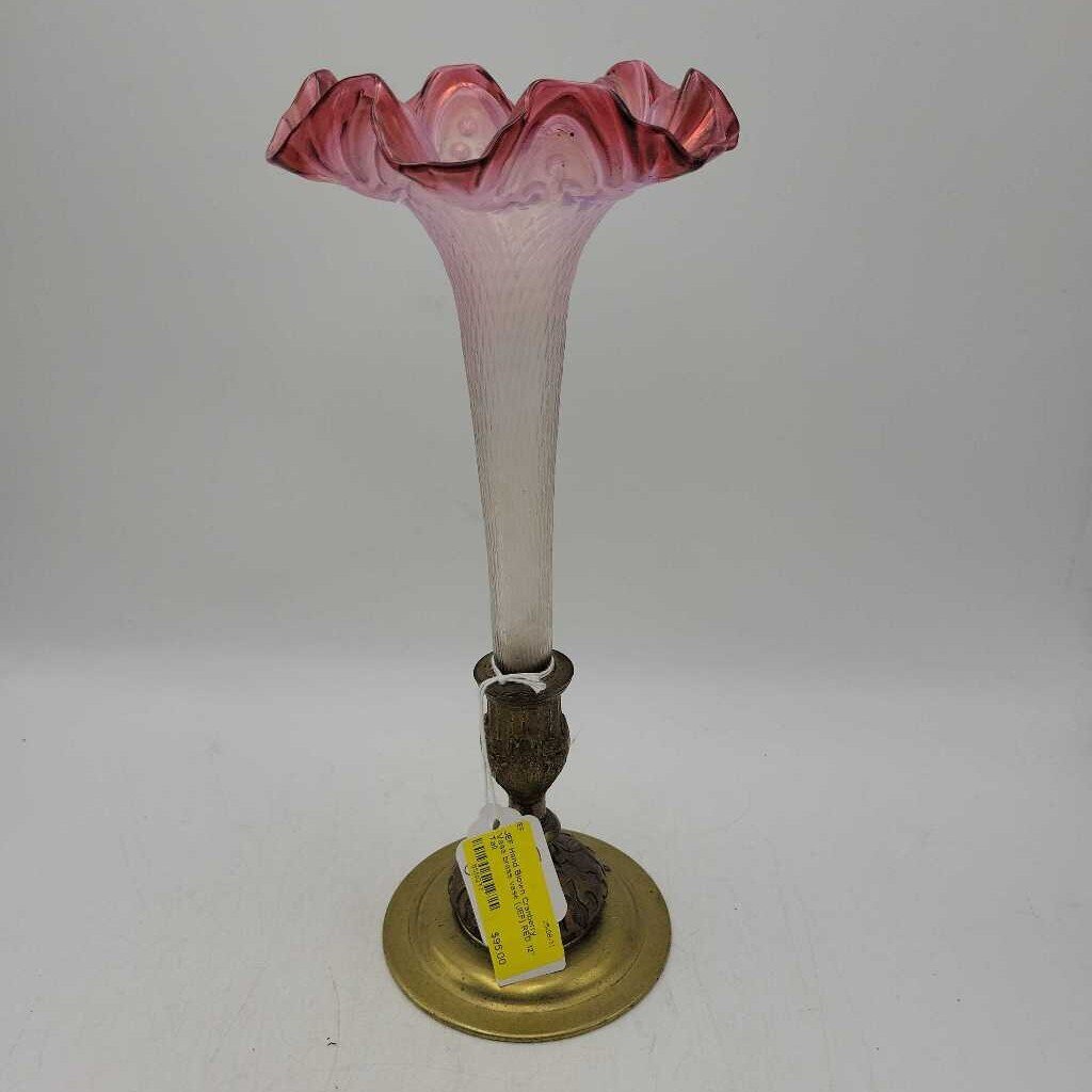 Hand Blown Cranberry Vase brass vase (JEF)