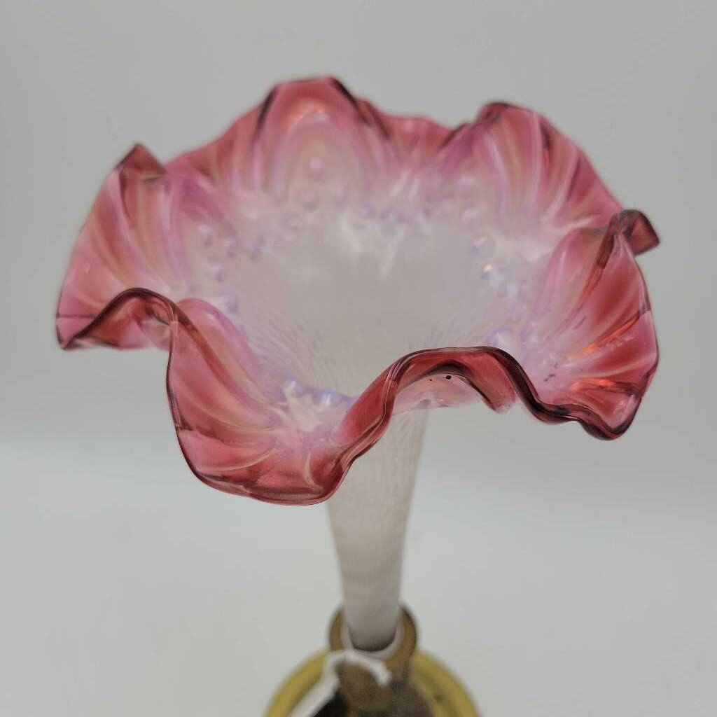 Hand Blown Cranberry Vase brass vase (JEF)