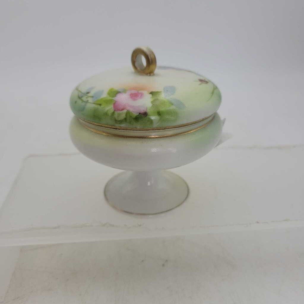 Vintage Hand Painted Bowl w/Lid pin dish (YVO) (608)