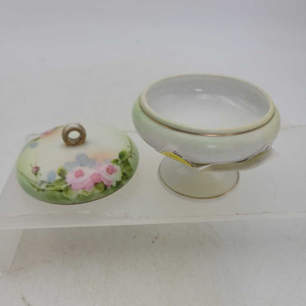 Vintage Hand Painted Bowl w/Lid pin dish (YVO) (608)