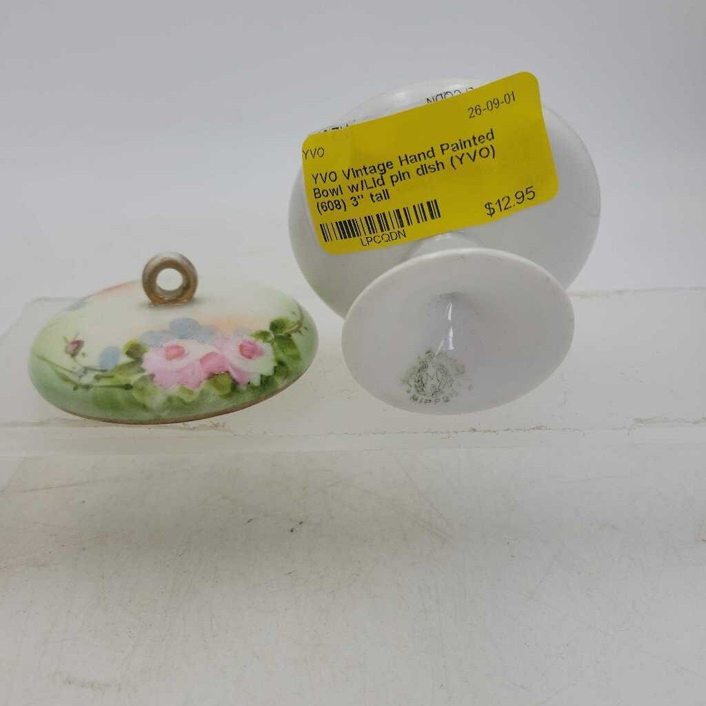 Vintage Hand Painted Bowl w/Lid pin dish (YVO) (608)