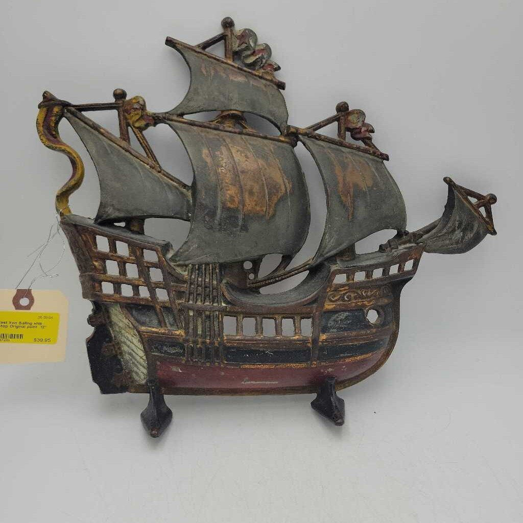 Cast Iron Sailing ship Door stop Original paint