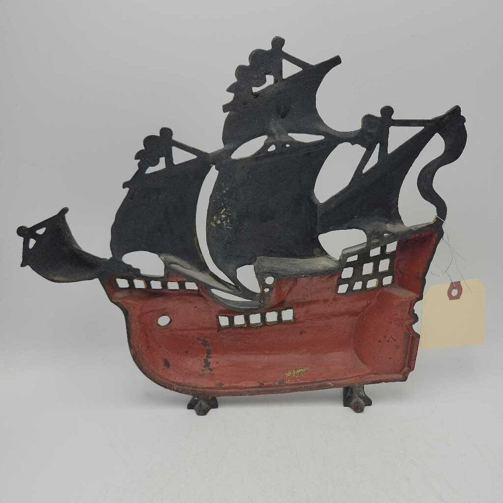 Cast Iron Sailing ship Door stop Original paint