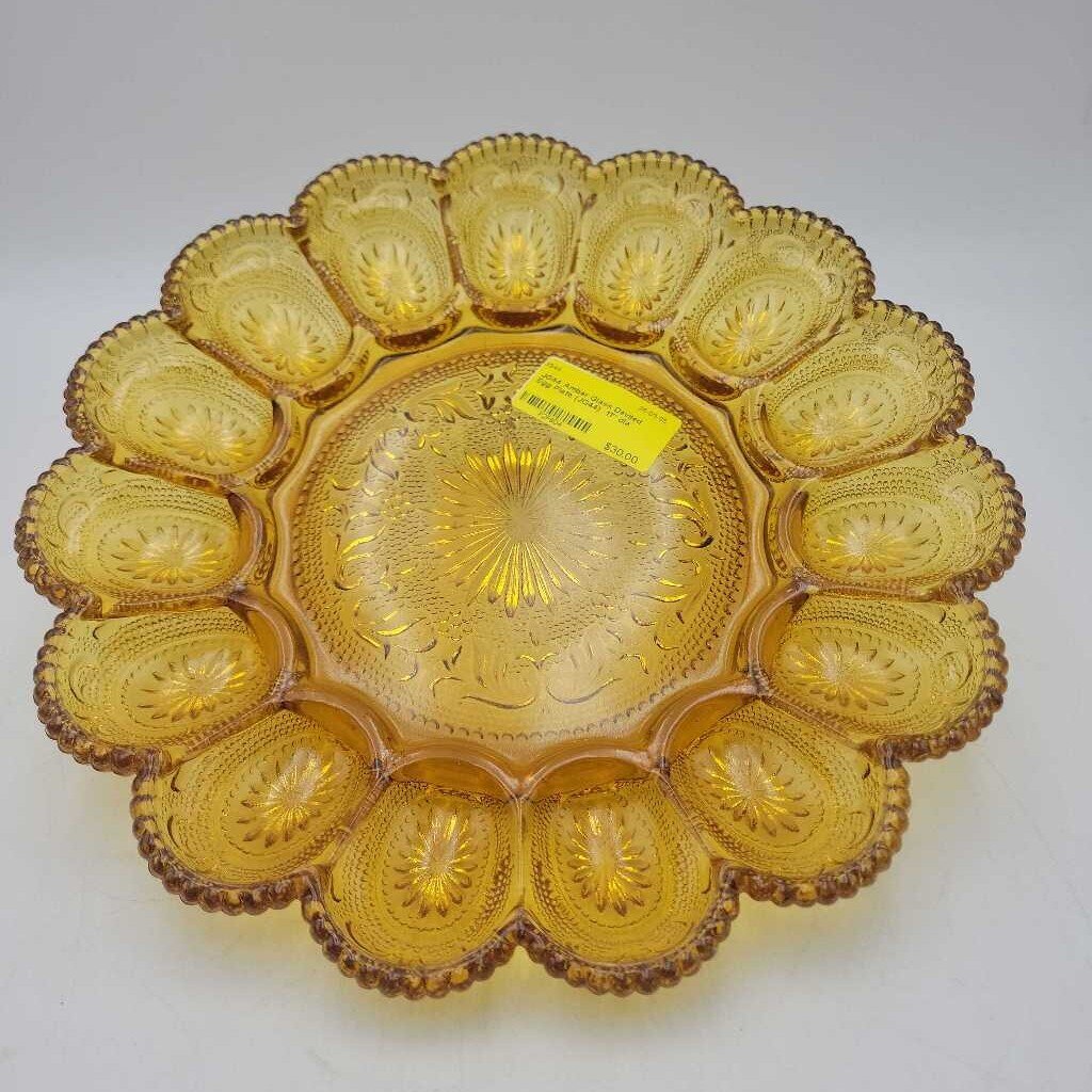 Amber Glass Deviled Egg Plate (JG44)