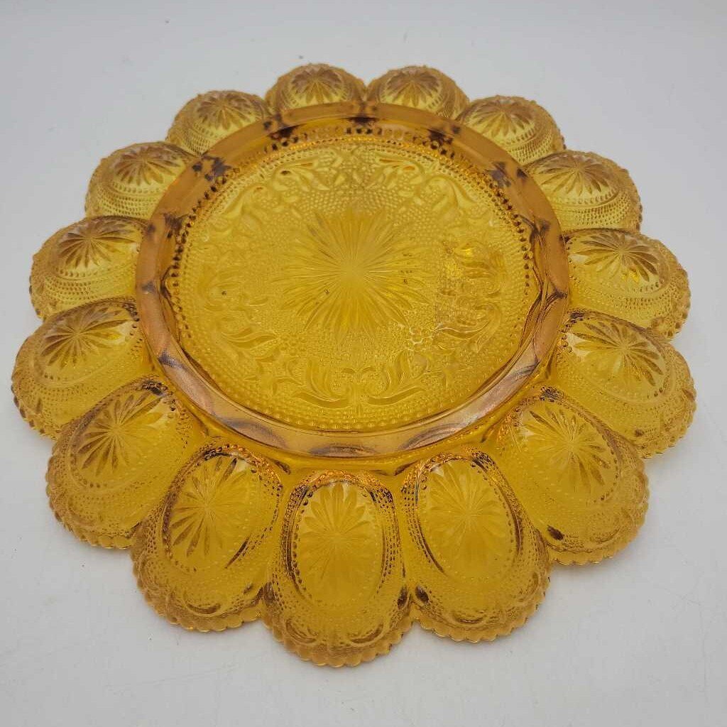 Amber Glass Deviled Egg Plate (JG44)
