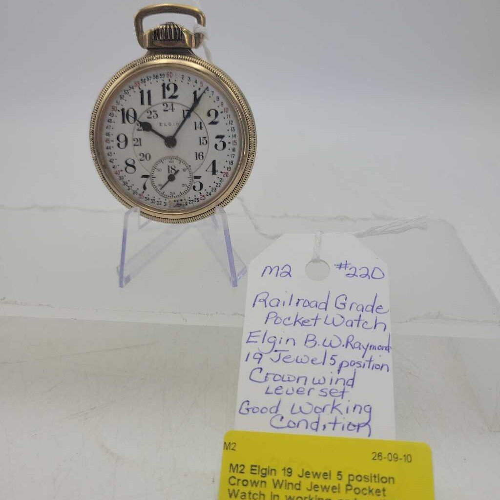 Elgin 19 Jewel 5 position Crown Wind Jewel Pocket Watch in working order (M2) #220