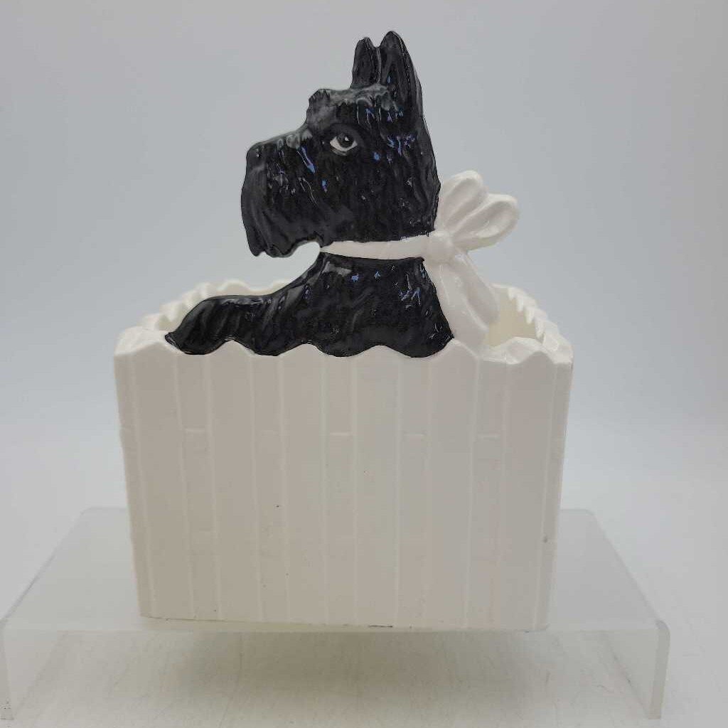 Ceramic Scottie Dog Picket Fence Wall Pocket Planter - Japan (RV)