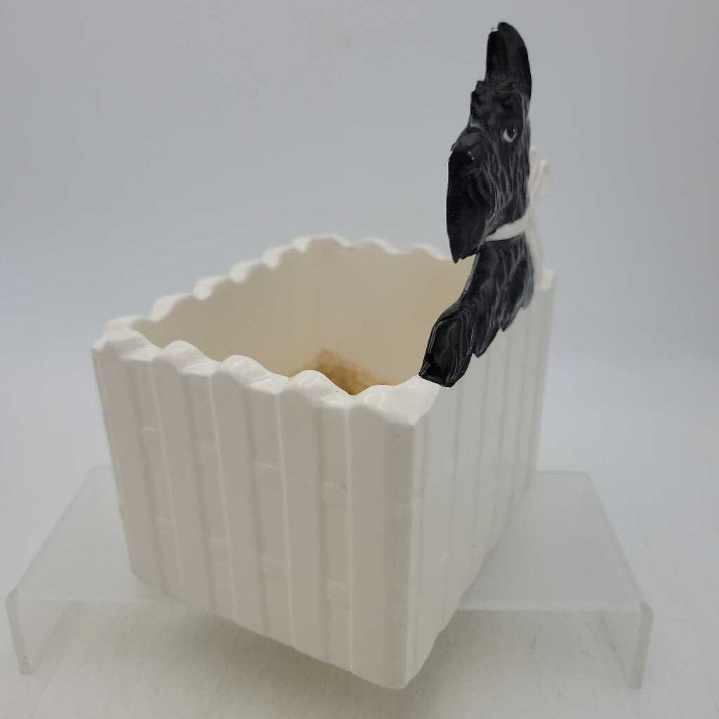 Ceramic Scottie Dog Picket Fence Wall Pocket Planter - Japan (RV)