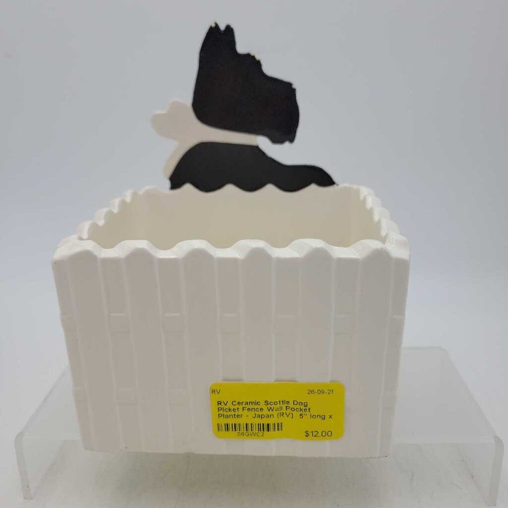 Ceramic Scottie Dog Picket Fence Wall Pocket Planter - Japan (RV)