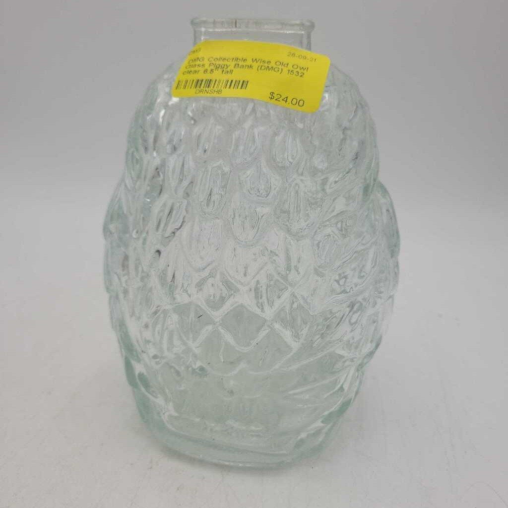 Collectible Wise Old Owl Glass Piggy Bank (DMG) 1532