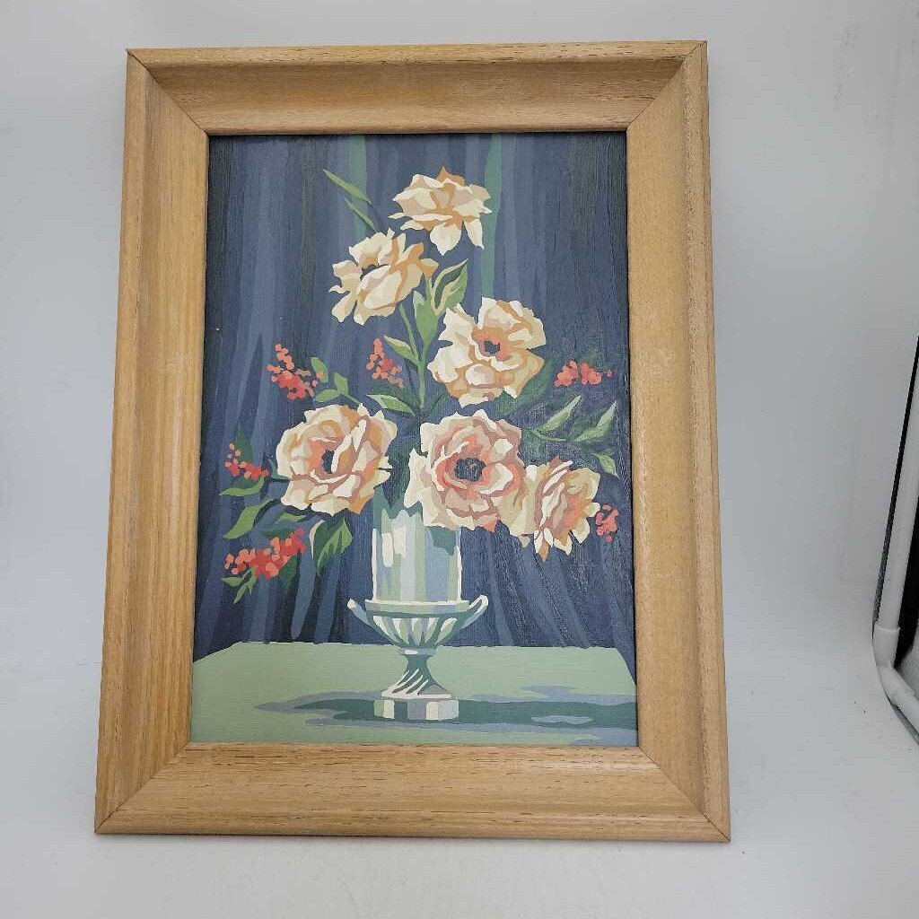 Vintage Paint By Number Flower Original Framed Art (TSC)
