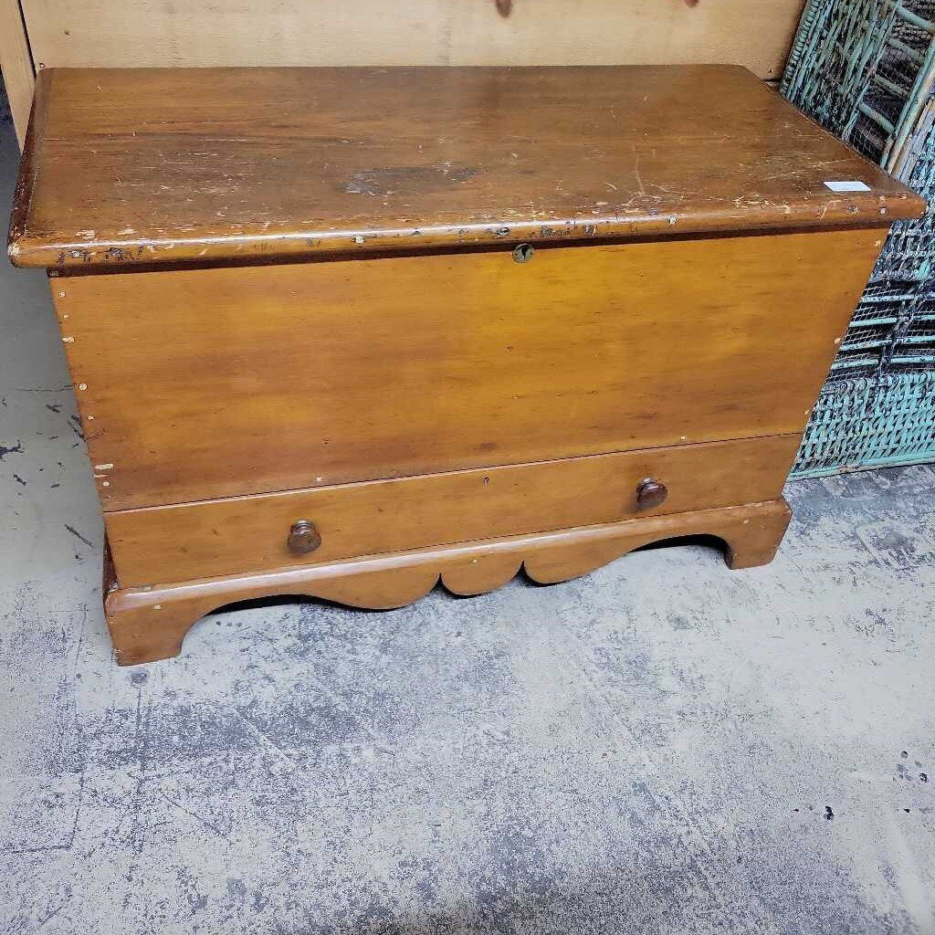 Antique Pine Blanket Box w/ Drawer