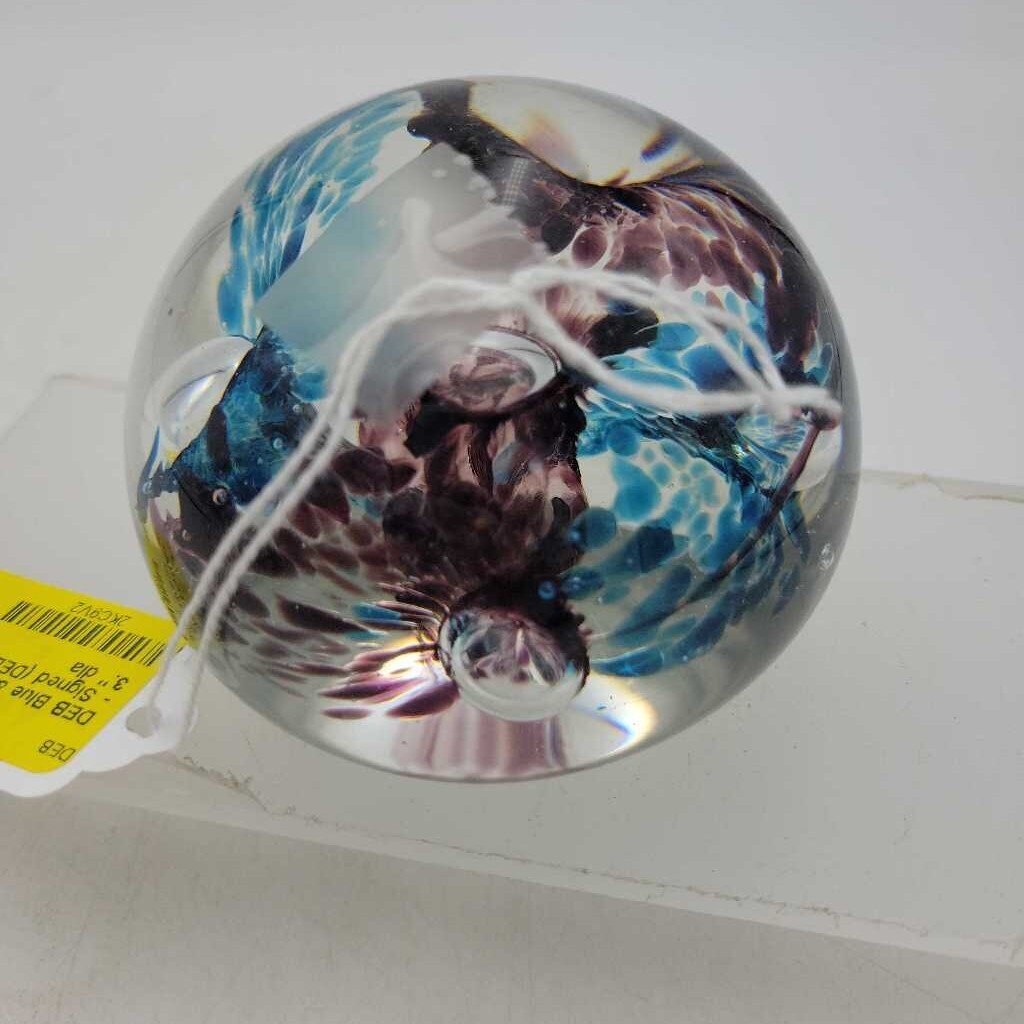 Blue & Pink Paperweight - Signed (DEB)