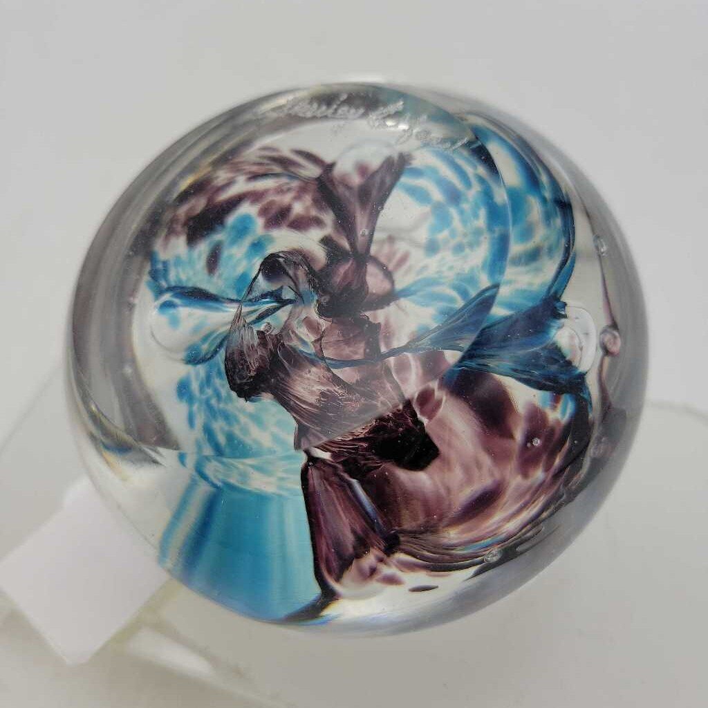 Blue & Pink Paperweight - Signed (DEB)