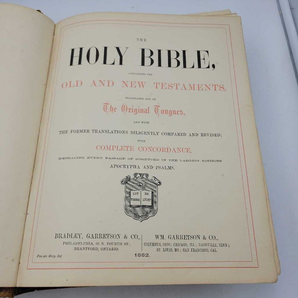 Antique Holy Bible (DEB) Bradley and Garretson Brantford