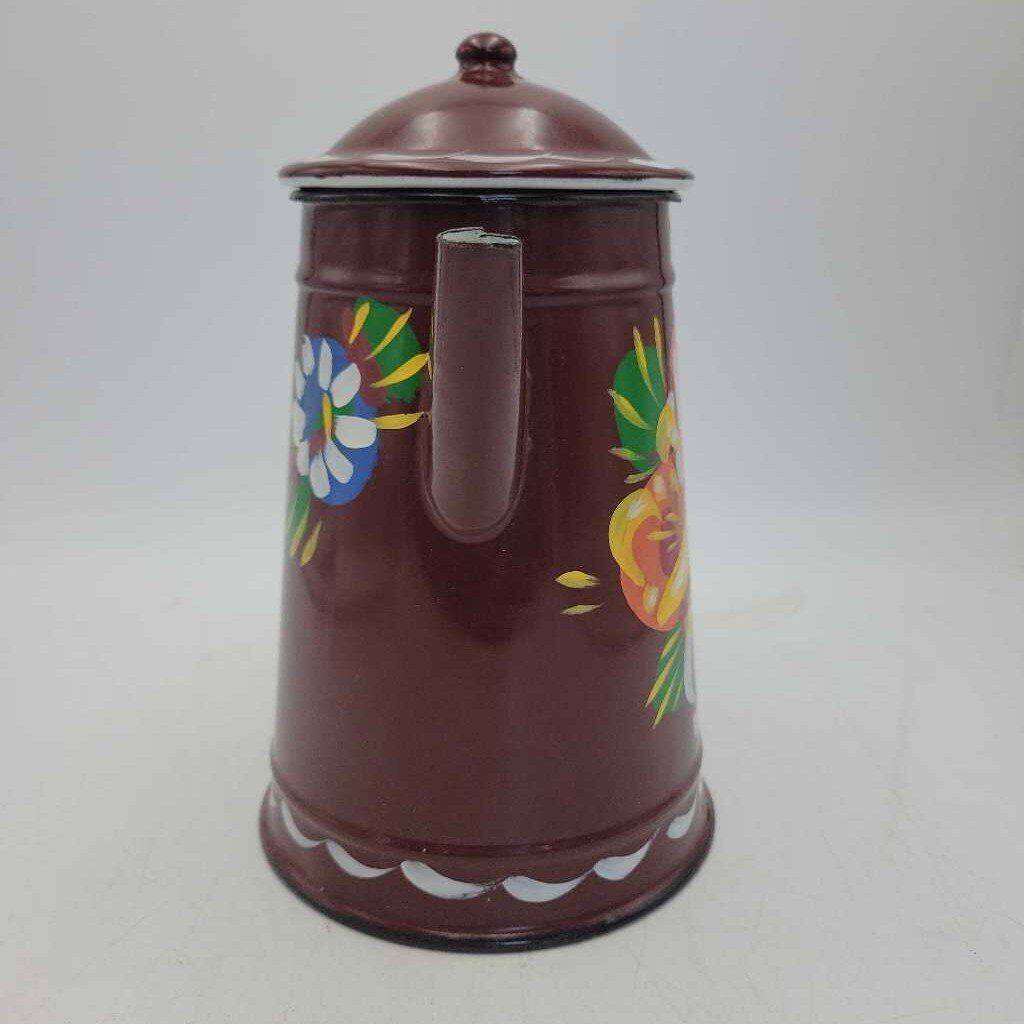 Enamelware Coffee Tea Pot Kettle Hand painted (KAR)