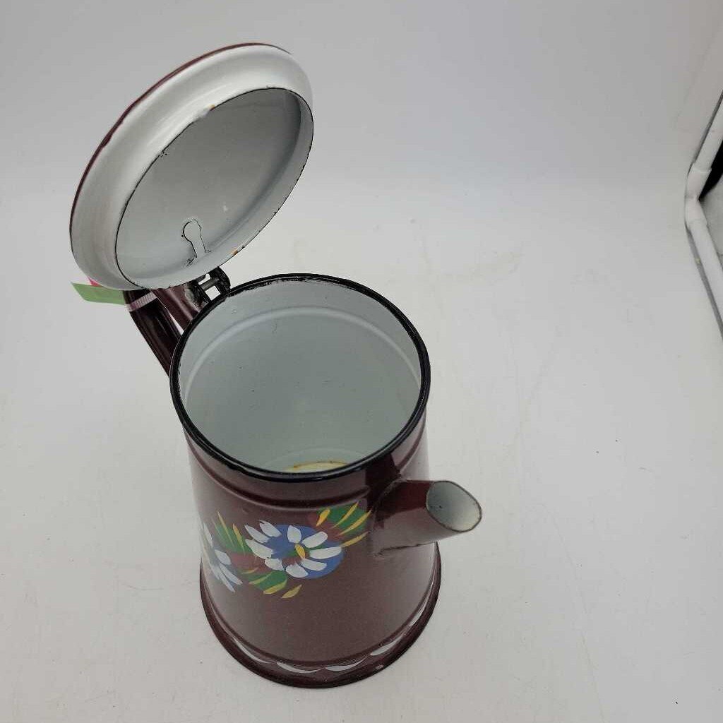 Enamelware Coffee Tea Pot Kettle Hand painted (KAR)
