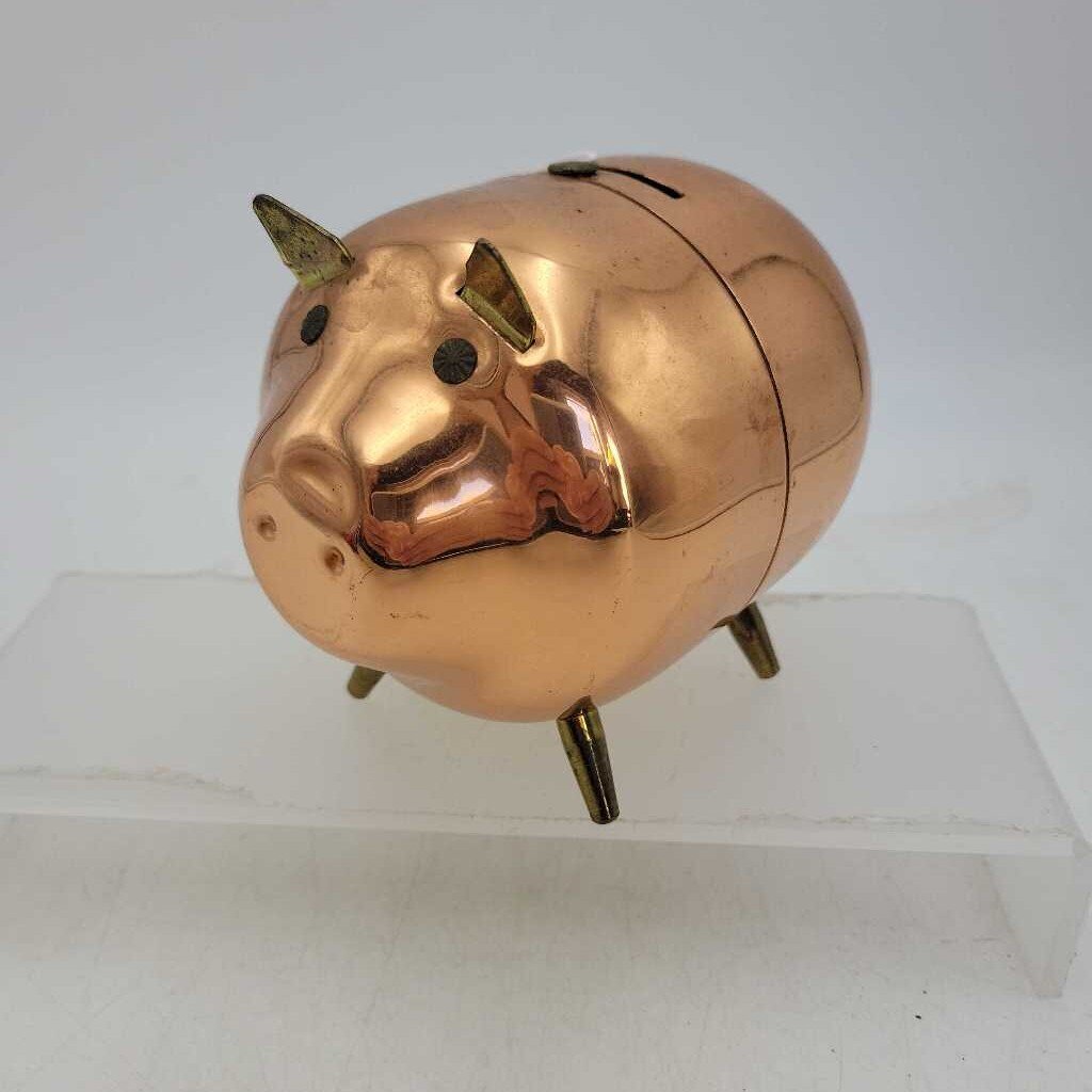 Vintage Copper and Brass Piggy Bank (JAT)