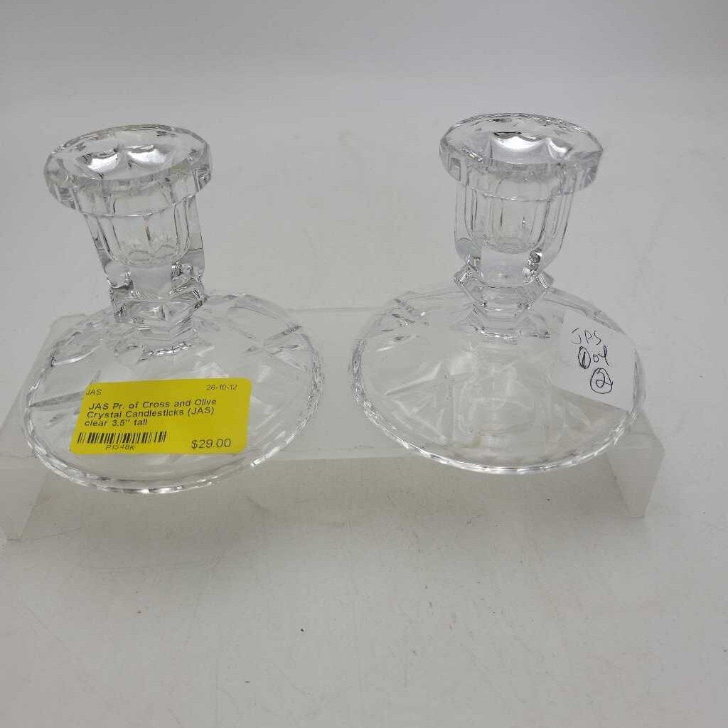 Pr. of Cross and Olive Crystal Candlesticks (JAS)