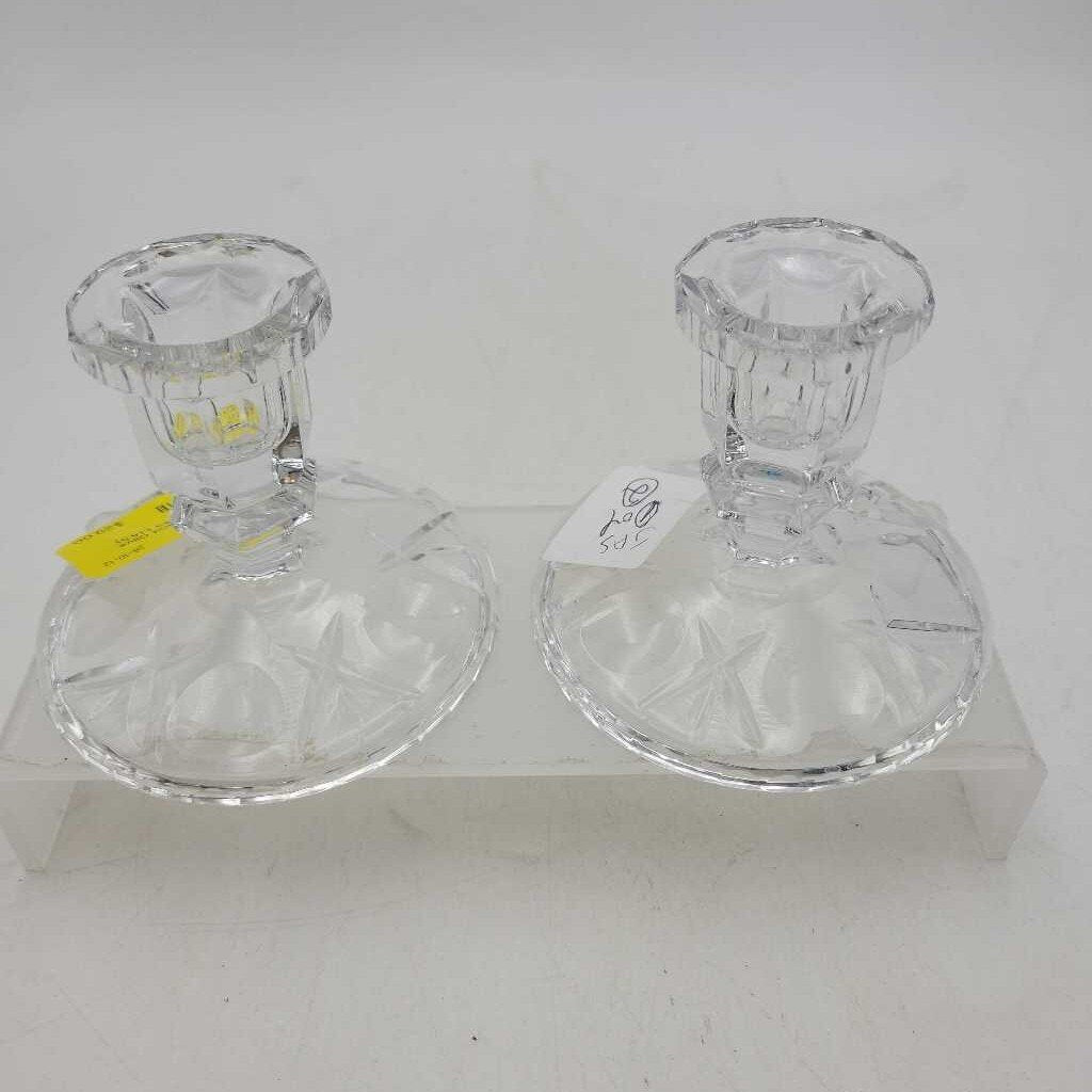 Pr. of Cross and Olive Crystal Candlesticks (JAS)