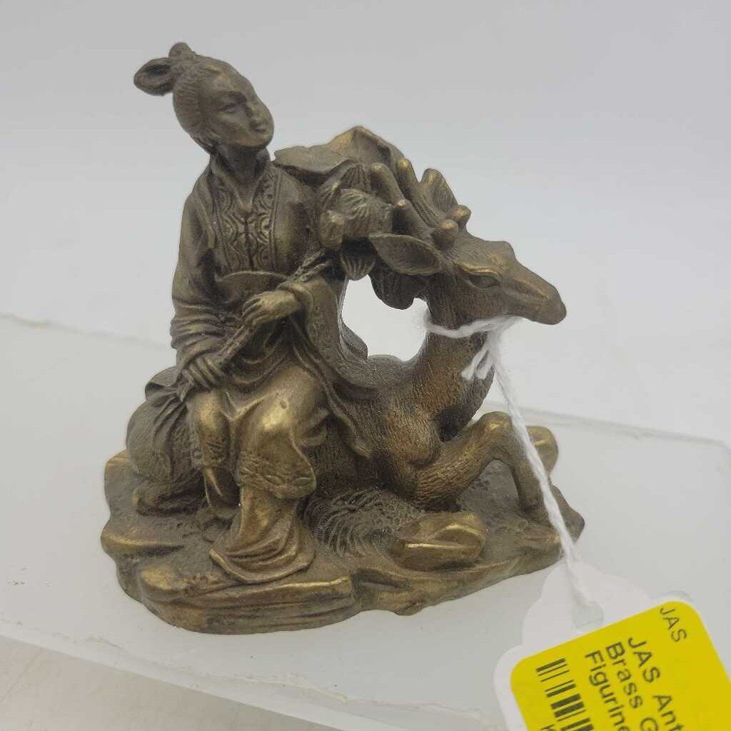 Antique Chinese Myth Brass Godess deer Statue Figurine (JAS)