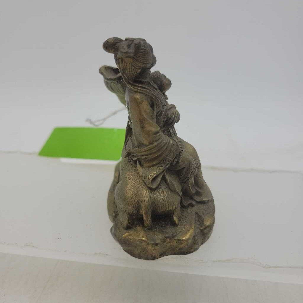 Antique Chinese Myth Brass Godess deer Statue Figurine (JAS)