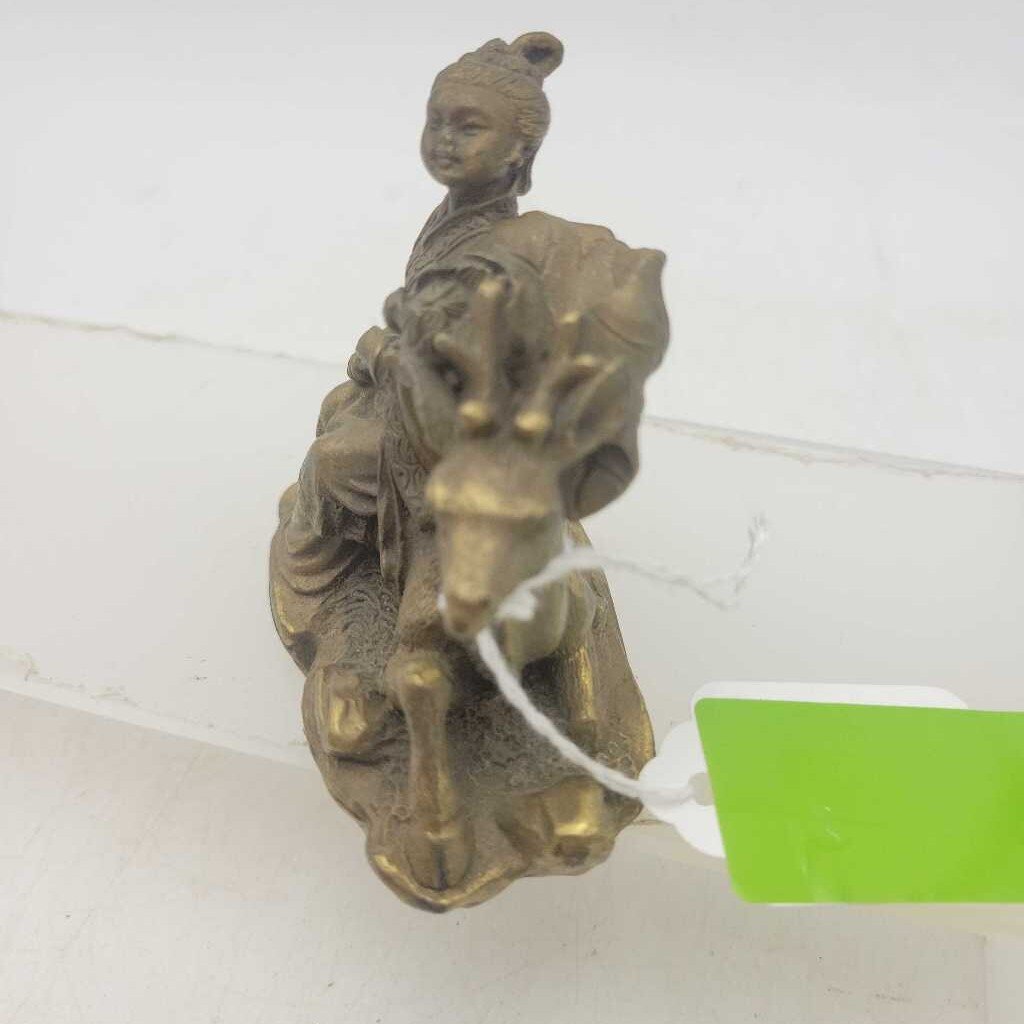 Antique Chinese Myth Brass Godess deer Statue Figurine (JAS)