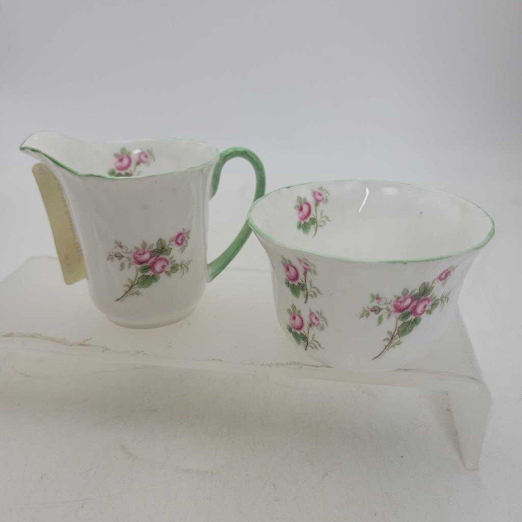 Shelley Rosebud Cream and sugar Demitasse (JAS)