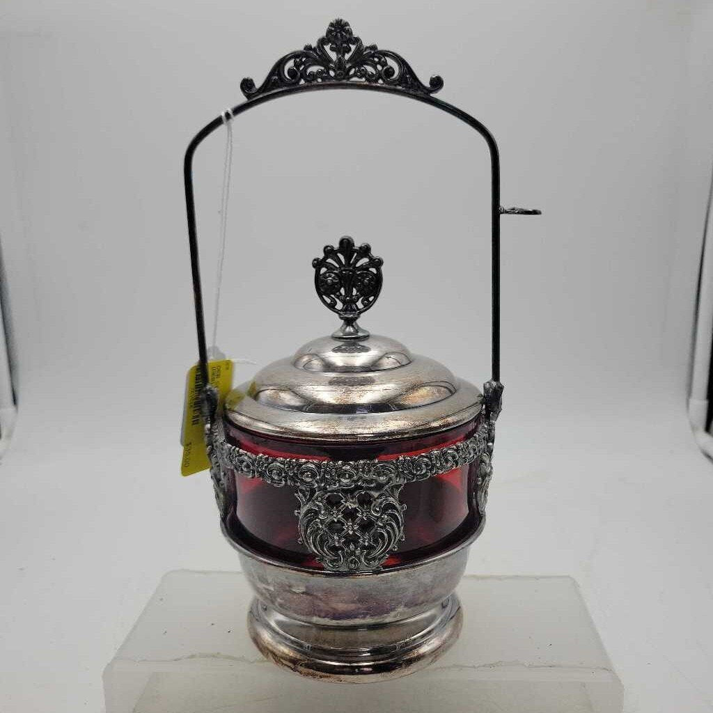 Cranberry and silver dish (DEB)