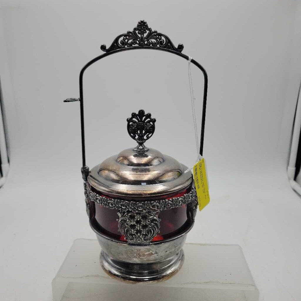 Cranberry and silver dish (DEB)