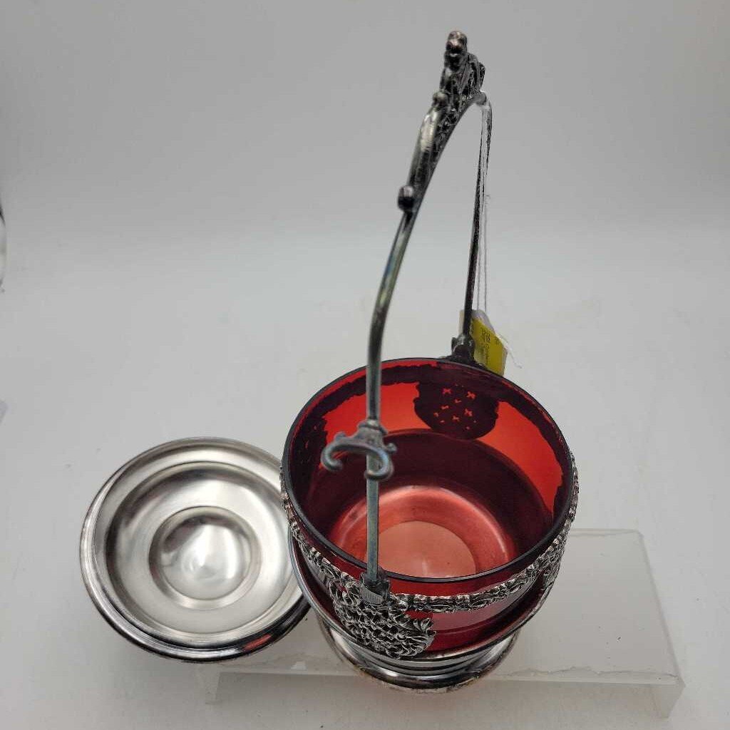Cranberry and silver dish (DEB)