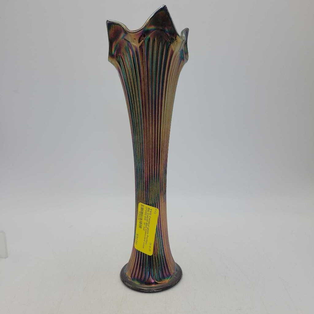 Carnival glass Fenton Rib Cobalt Blue Iridescent vase (YVO) 610