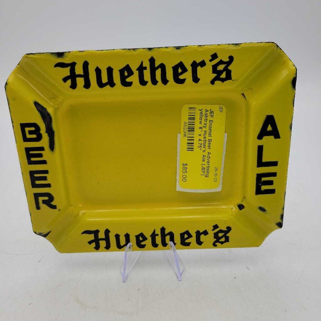 Enamel Beer Advertising Ashtray Huether's Ale (JEF)