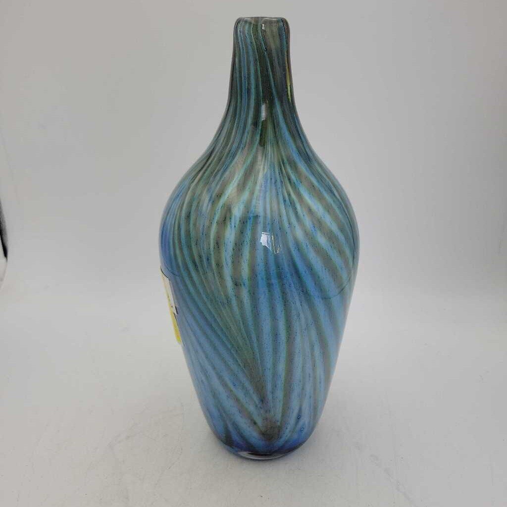 Large Blue Green Stripped glass vase (DMG) 1682