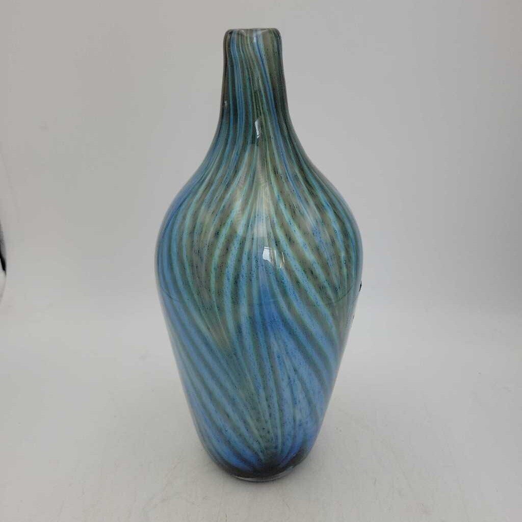 Large Blue Green Stripped glass vase (DMG) 1682