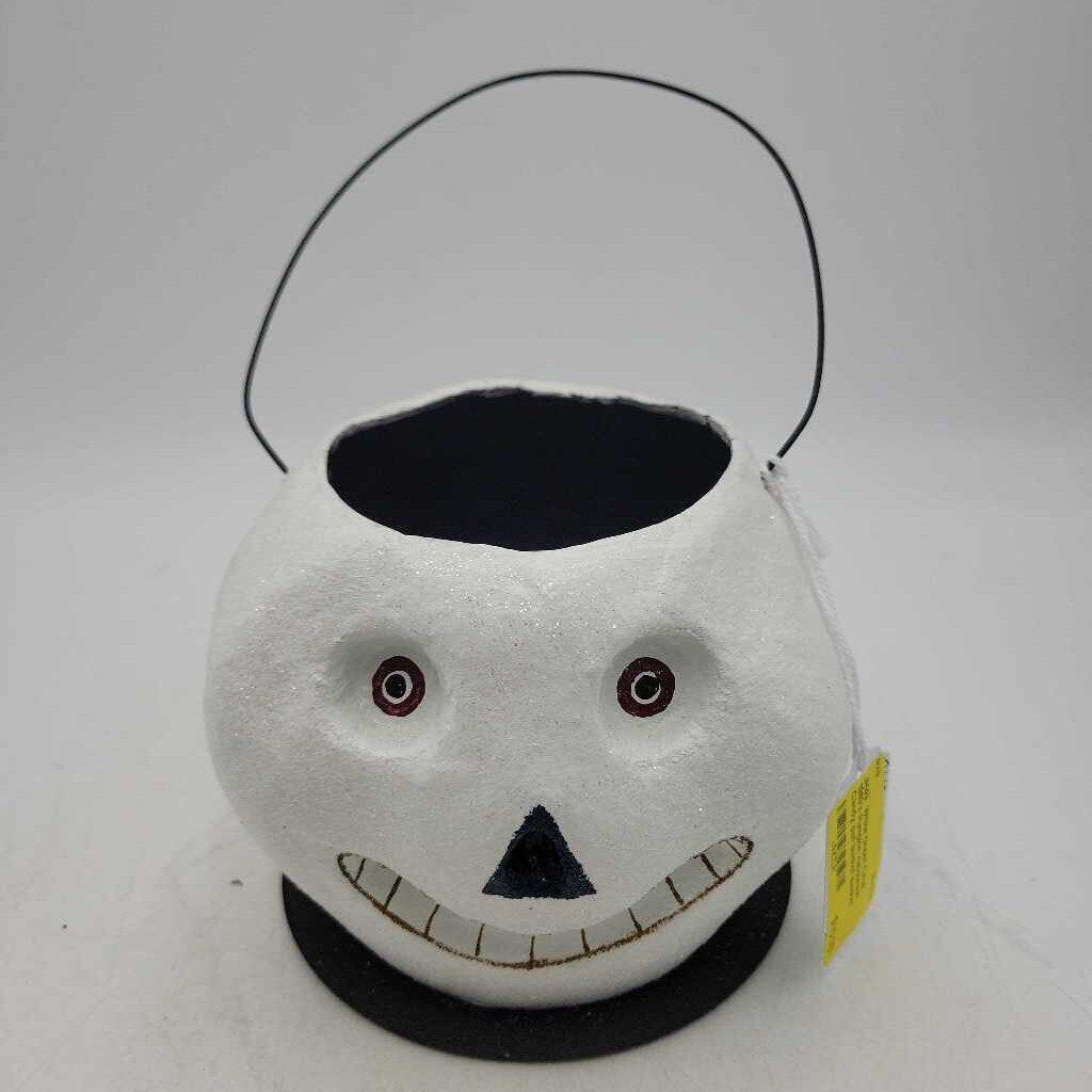 White Ghost Circa 1980's Pumpkin Halloween Candy pail bucket basket Halloween decor (JH49)
