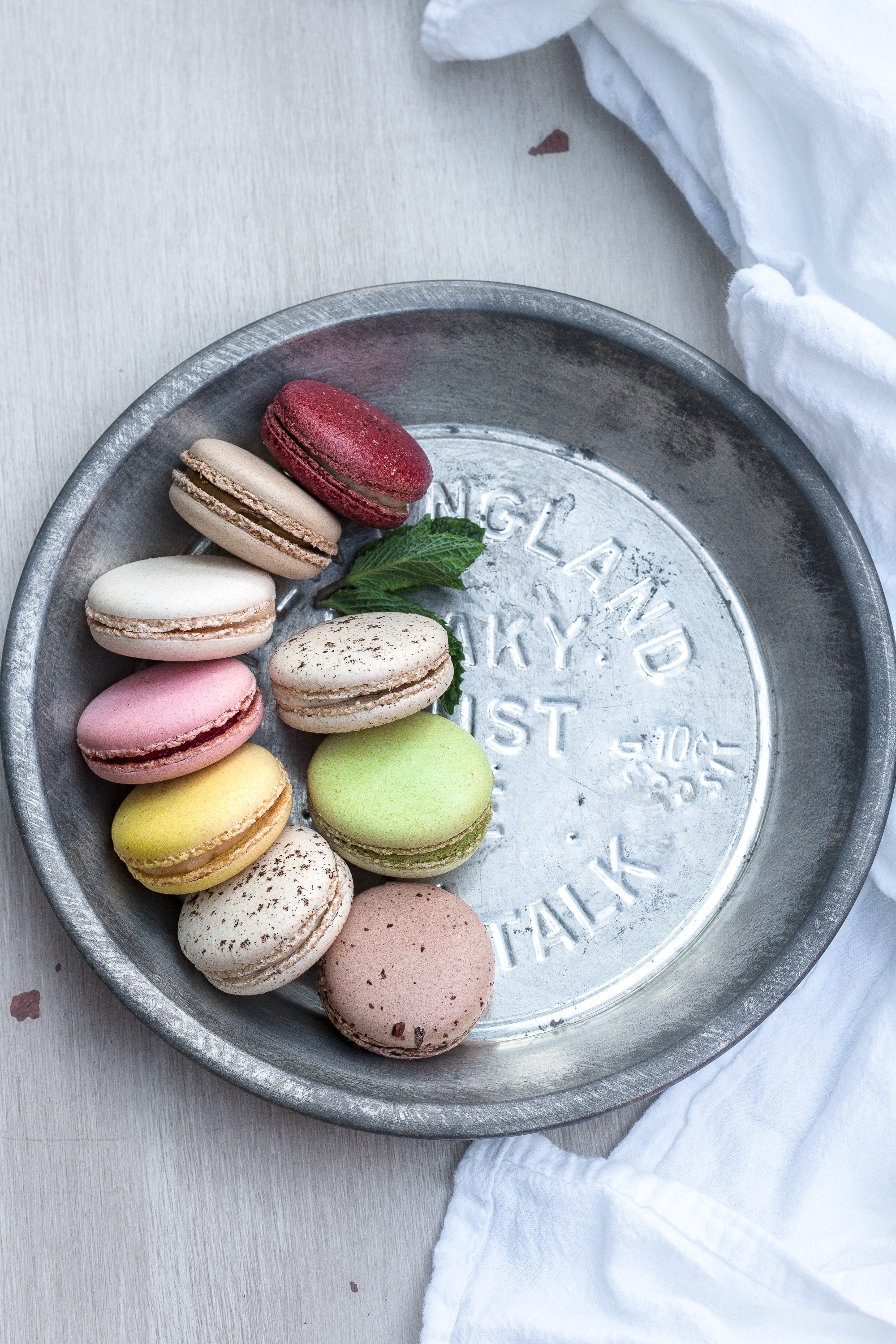 Antique Pie Plate with macaroons