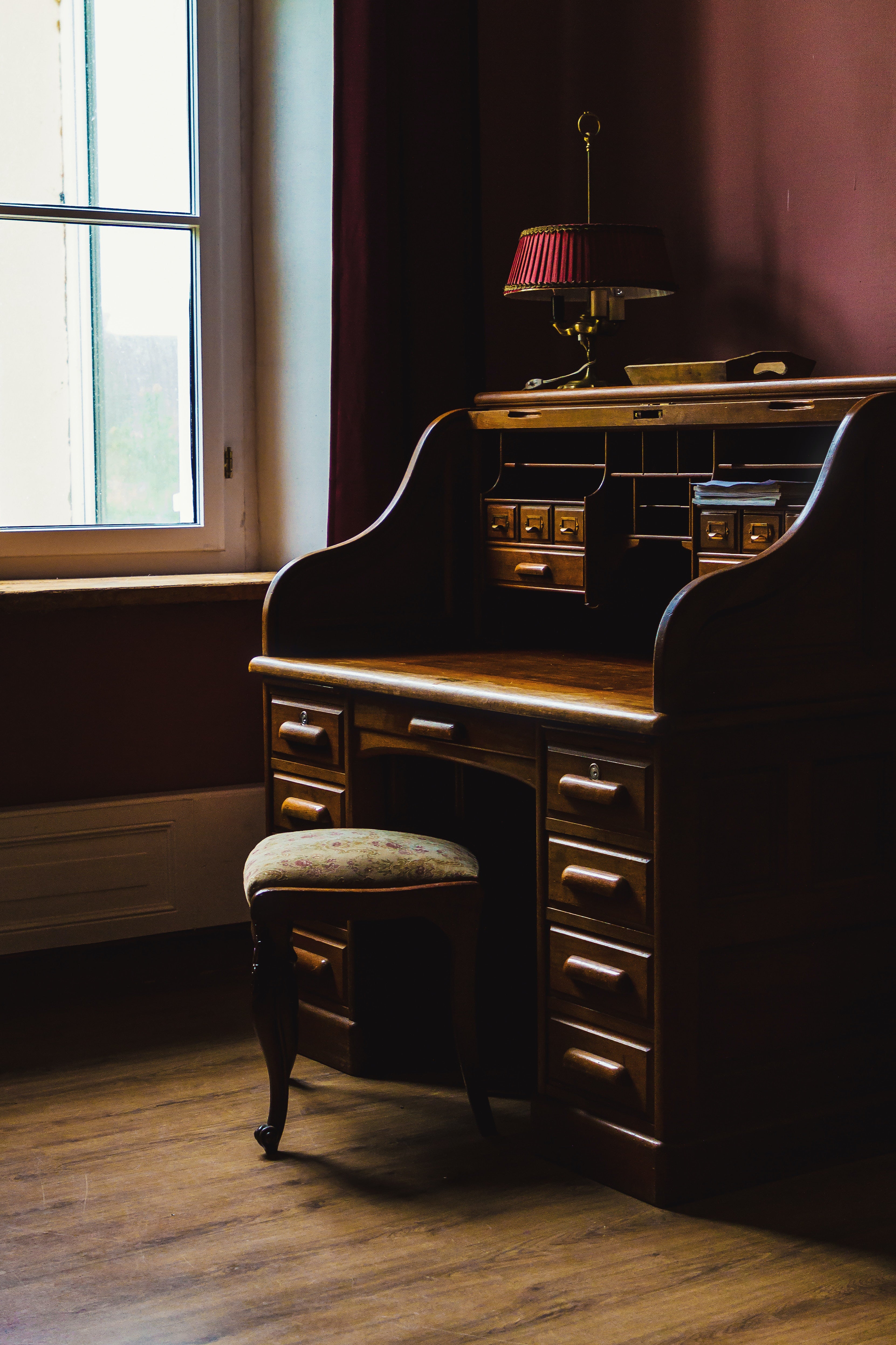 Antique desk with stool