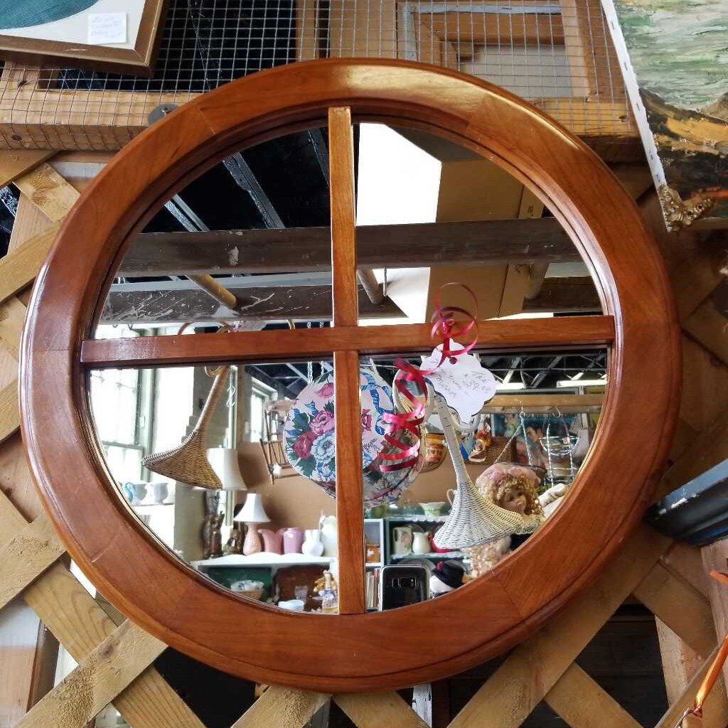 Wooden Round Window Mirror