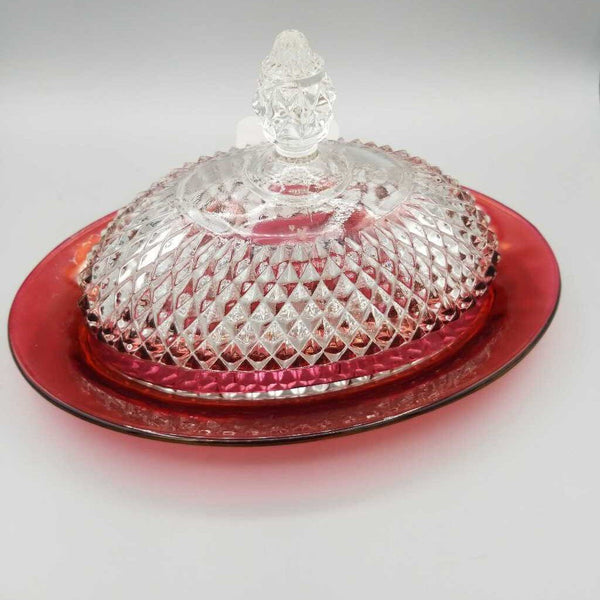 Diamond Point Ruby Flash Butter Dish and Lid (SS) (8805) Diamond Point Ruby Flash Butter Dish and Lid (SS) (8805)