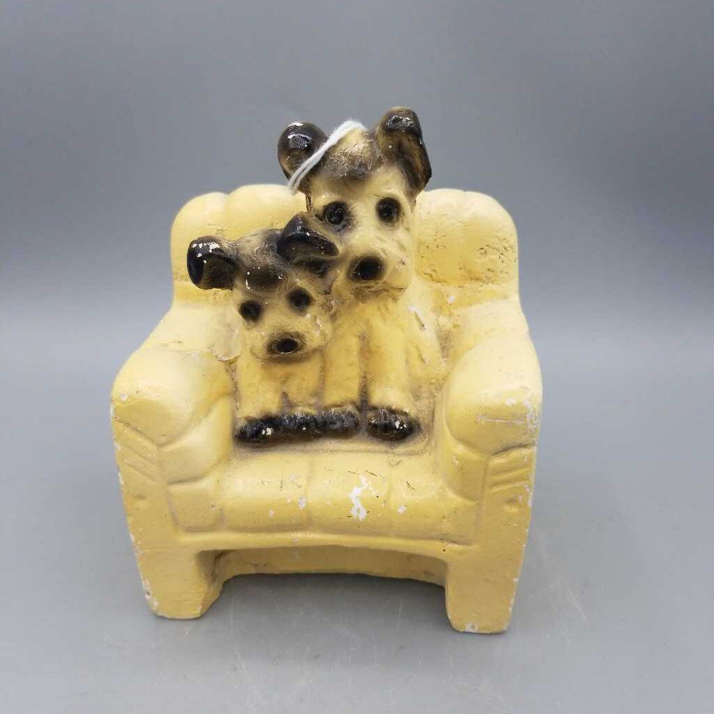 Vintage Chalkware Dogs in chair (DS) 1878