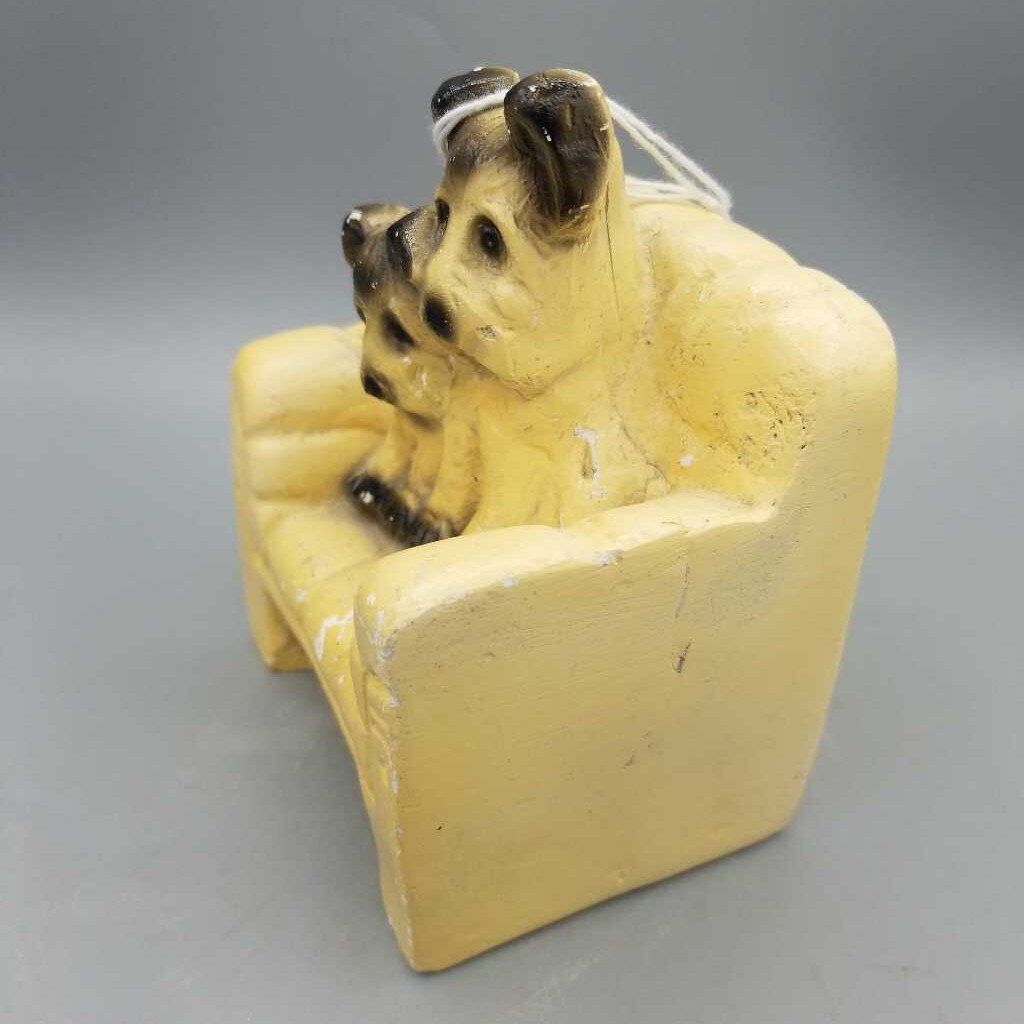 Vintage Chalkware Dogs in chair (DS) 1878