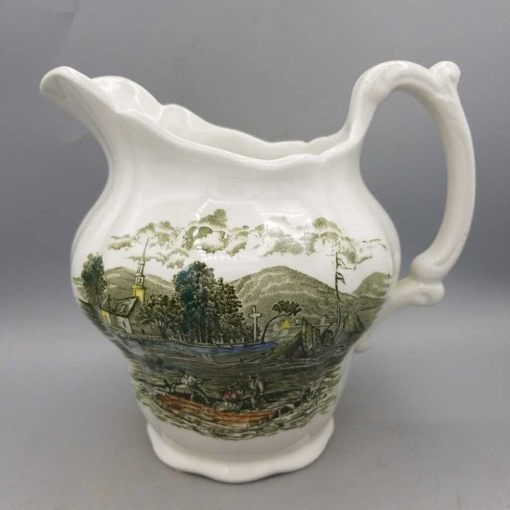 WDV 295 Ridgway Milk Pitcher White/Green Engraved {K}