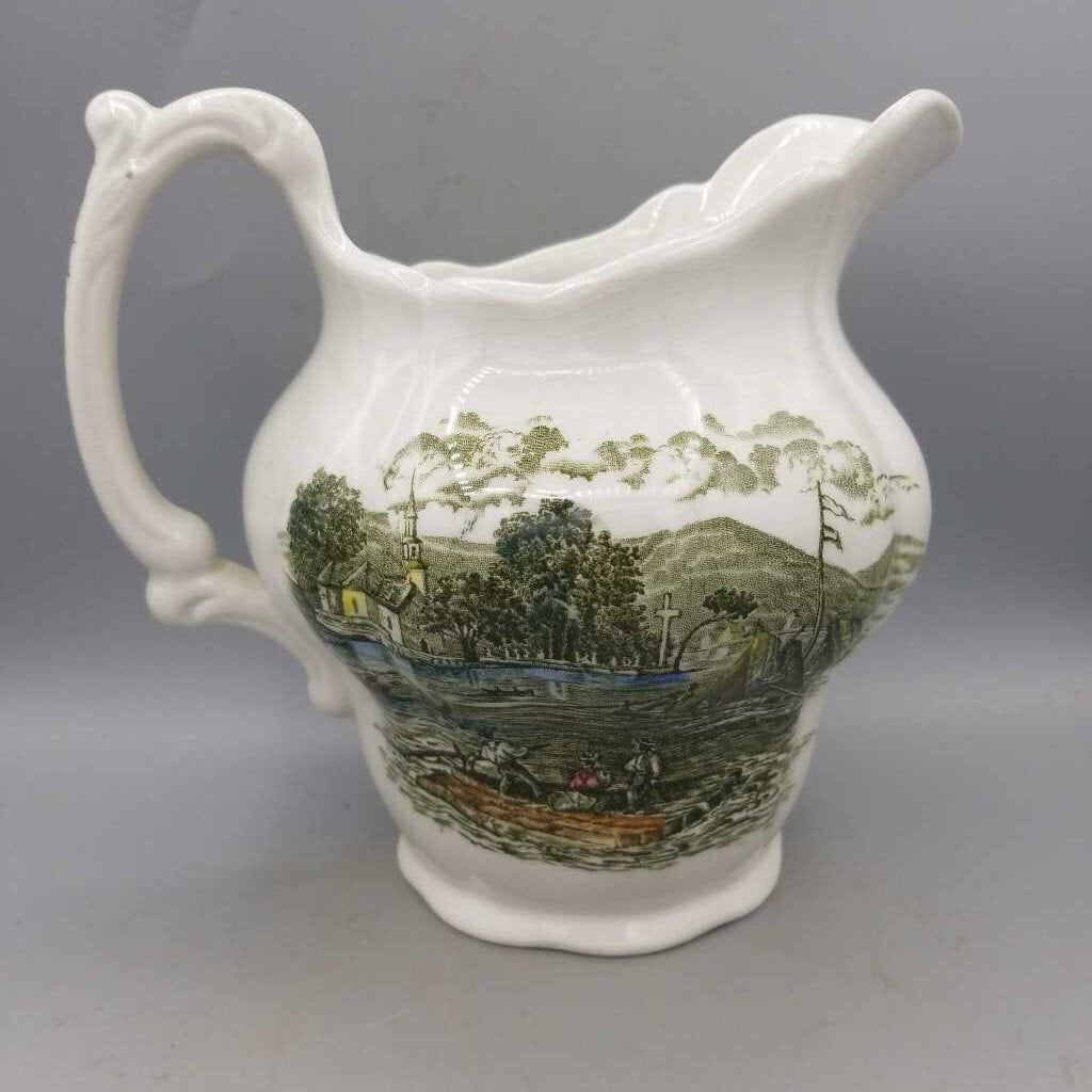 WDV 295 Ridgway Milk Pitcher White/Green Engraved {K}