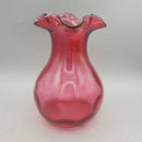 Thumb Print Cranberry Glass Vase Ribbon Handle (RHA)