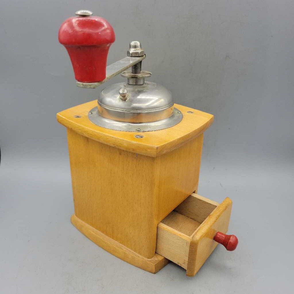 Vintage Coffee Grinder with Red handle & knob (COL #0636)