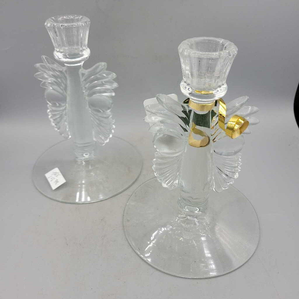 Art Deco glass Candle Holders Pair (TRE)