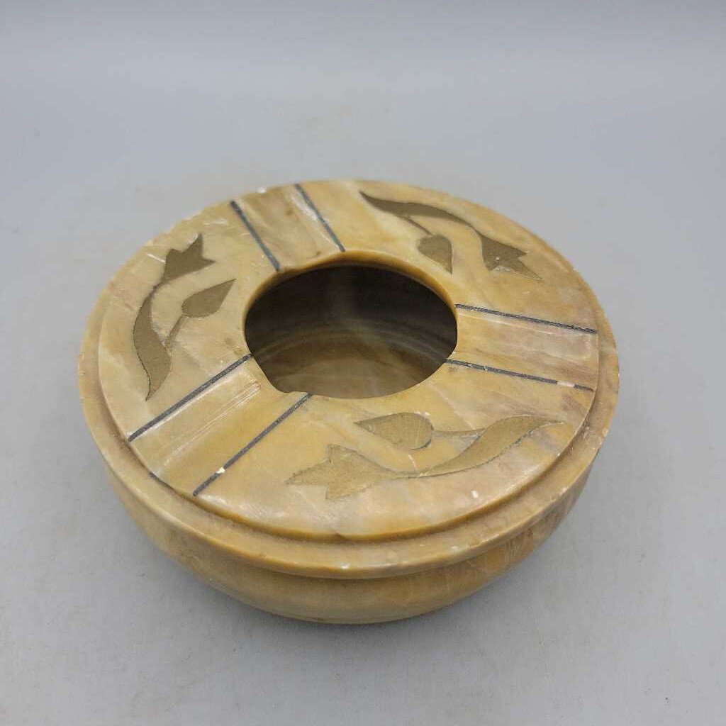 Alabaster Brass inlay Ashtray (JAS)