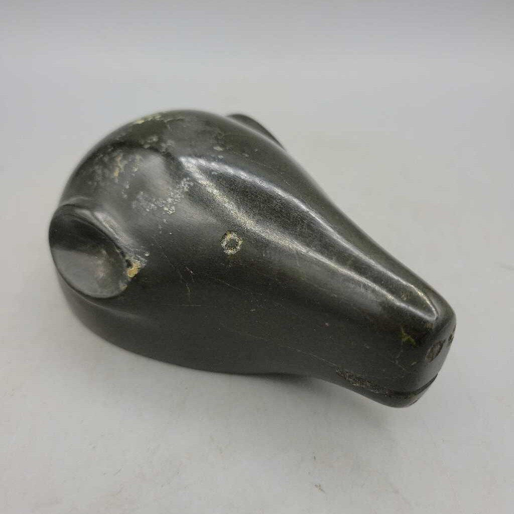 Hand Carved Bear Head Soapstone Signed (JL)