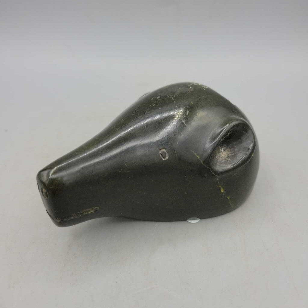 Hand Carved Bear Head Soapstone Signed (JL)